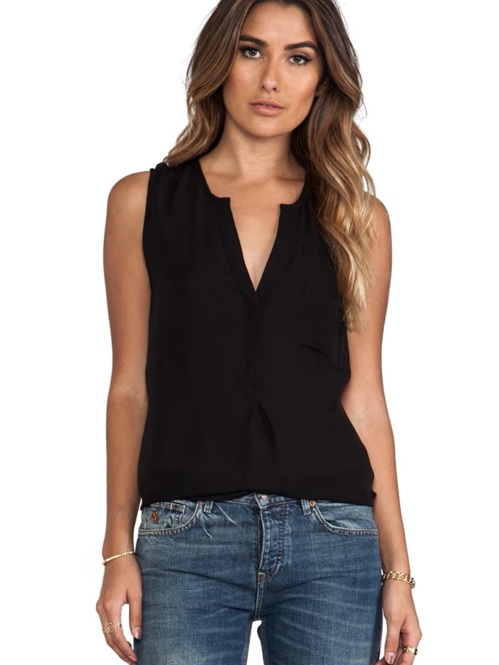 Joie Matte 100% Silk Vanitra Sleeveless Blouse Pocket Black Medium